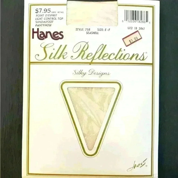 VTG 80's Hanes Silk Reflections Pantyhose 758 Size EF Seashell Nude Pink Fishnet - Picture 1 of 4